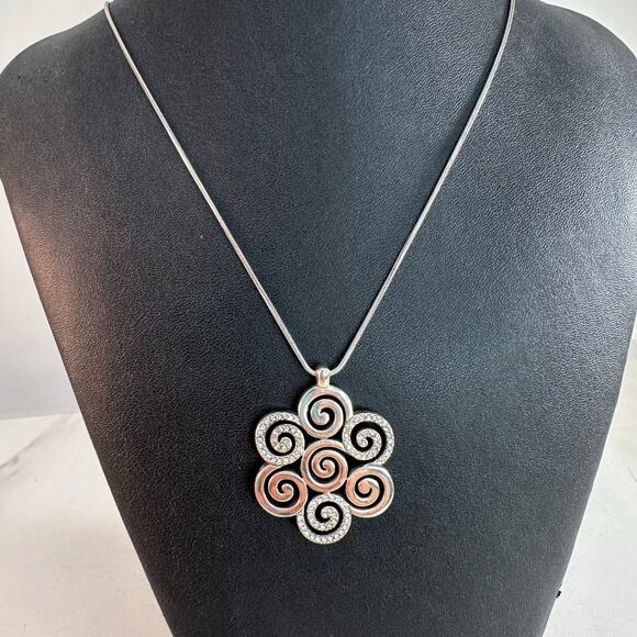 Brighton silver toned and Swarovski Reversible 7 Swirl Necklace Preowned - Picture 1 of 8